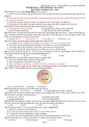 Bộ đề kiểm tra 1 tiết học kì I môn Sinh học Lớp 10 (Ban cơ bản) - Năm học 2013-2014 - Nguyễn Quốc Trung (Kèm đáp án)